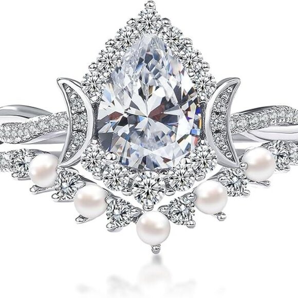 1.2ct Pear 925 Silver Hypoallergenic D Color VVS1 Moissanite Wedding Ring - Picture 1 of 6